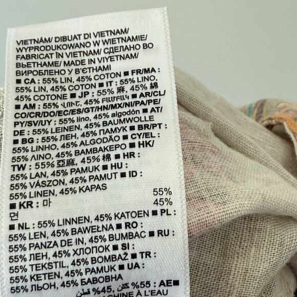 GAP Linen Jumpsuit Womens 8 Beige Tropical Floral Button Front Collared Belted - Picture 7 of 8